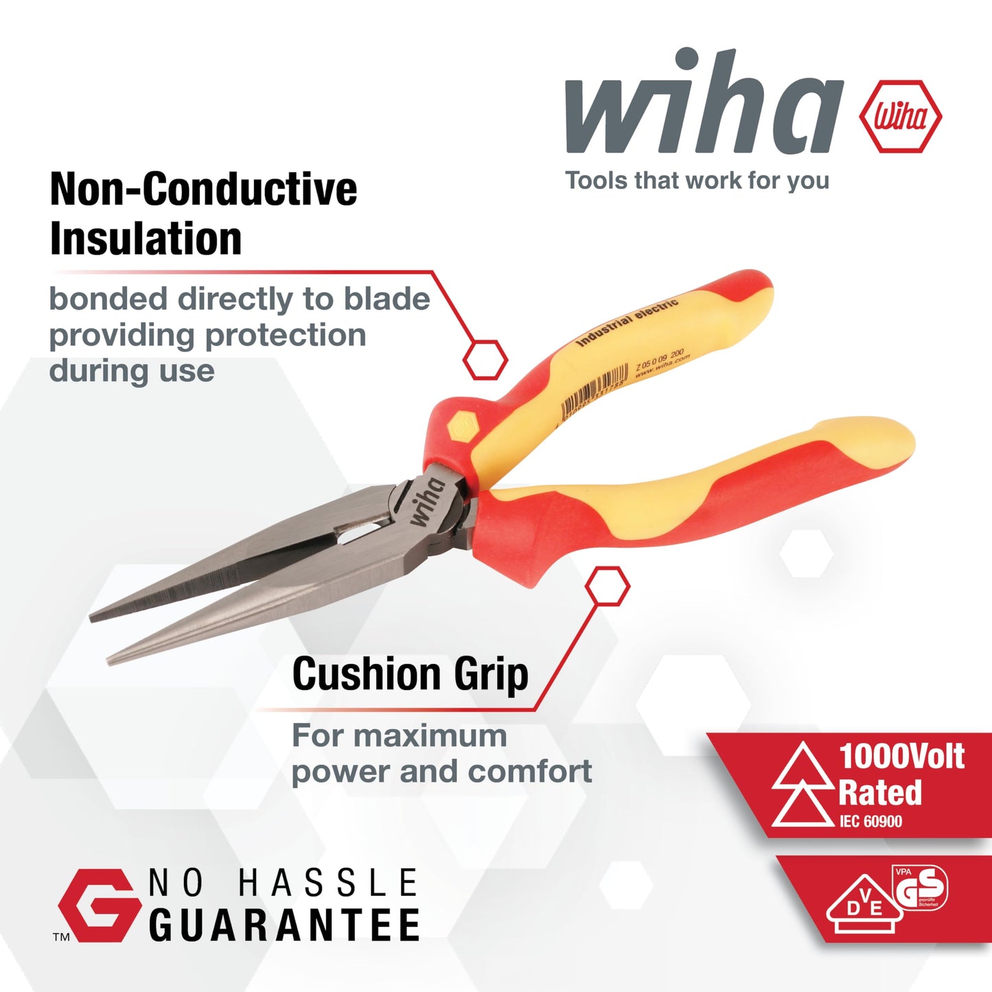 Wiha 32968 3 Piece Insulated Industrial Grip Pliers and Cutters Set, Red