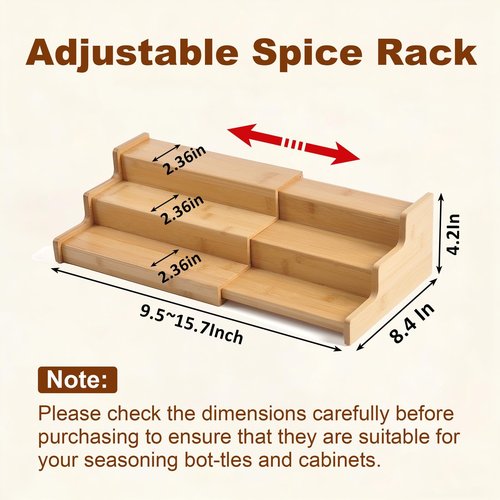 JinDoWin Spice Rack Organizer For Cabinet, Spice Organization For Cabinet, Spice Rack For Countertop,15.7 Inch Adjustable Seasoning Organizer Spice Organizer (2 Pack, Medium)