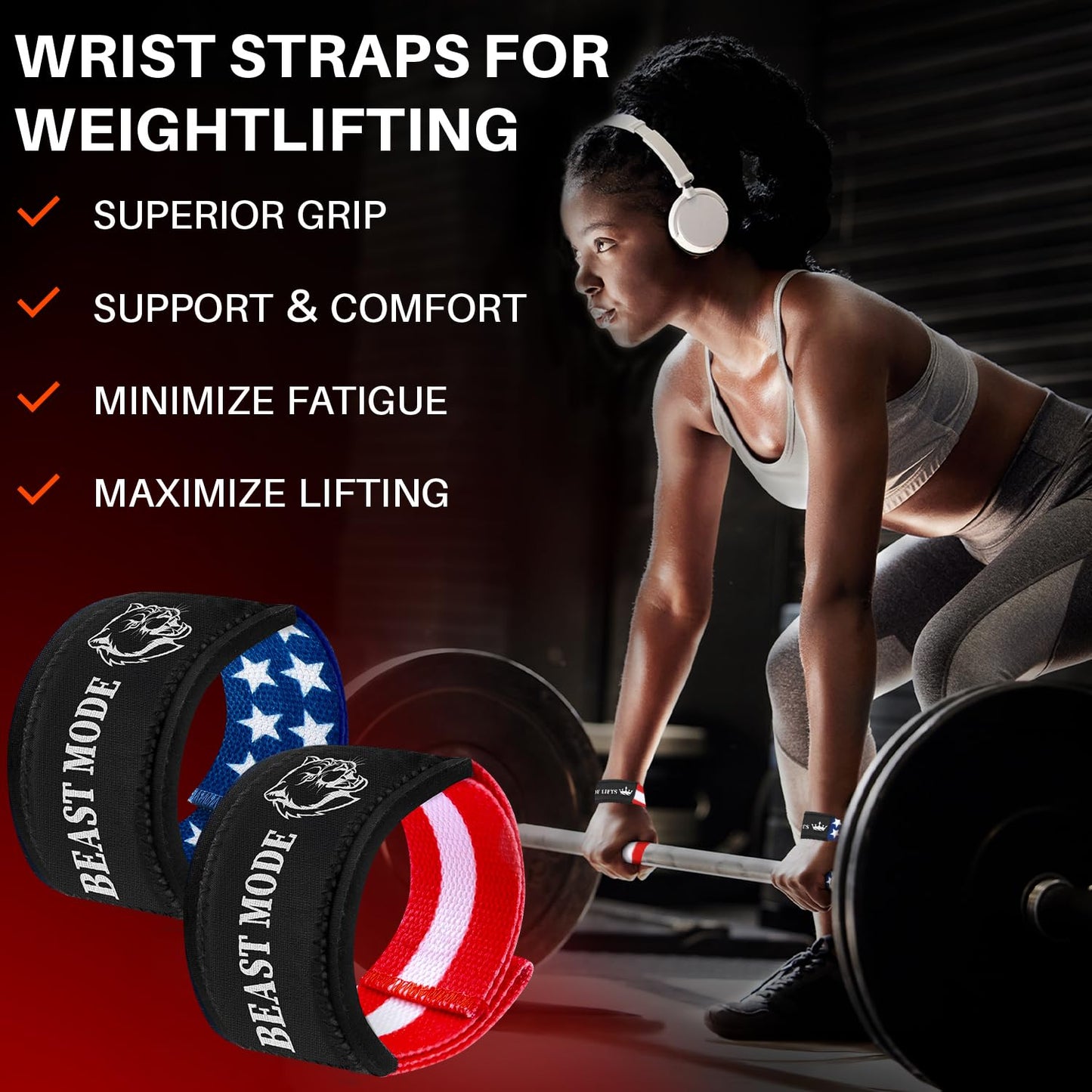 TECEUM Lifting Wrist Straps with Neoprene Padding Support – US Flag – Queen of Lifts – Heavy Duty Wrist Workout Straps For Men and Women – Ideal for Powerlifting, Strength Training, Bodybuilding