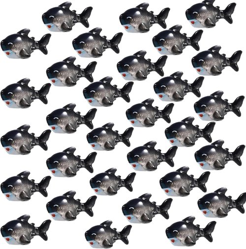 Exasinine Miniature Shark Figurines - 30 Pcs Resin DIY Accessories for Fish Tanks & Fairy Gardens (Black)