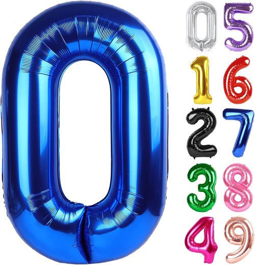 Metallic Blue Number 0 Balloon - 40 Inch Birthday Decoration for Milestone Celebrations