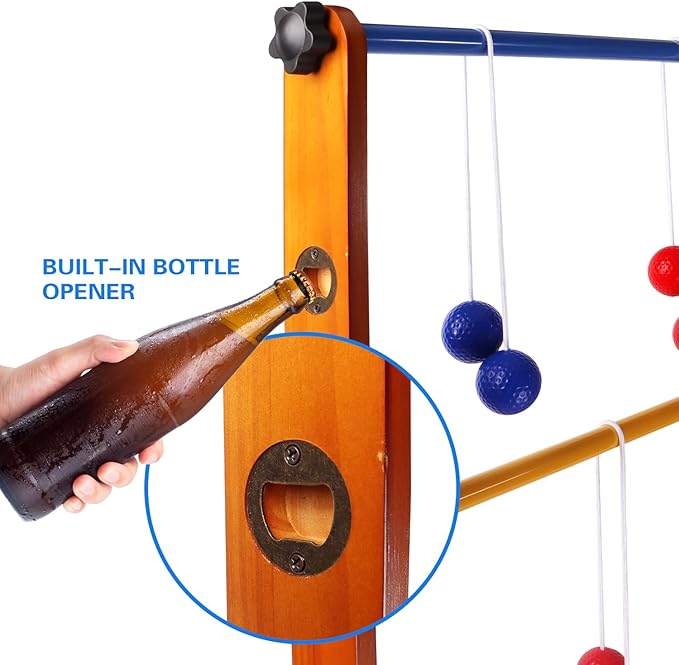 GSE Games & Sports Expert Premium Solid Wood Ladder Ball Toss Game Set with Ladder Ball Bolas & Carrying Case for Outdoor Backyard Lawn