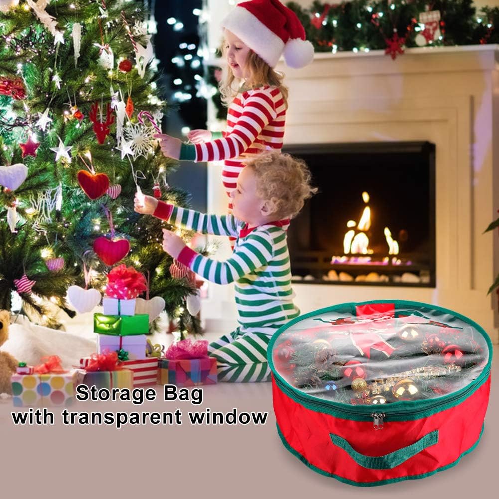 TITA-DONG Christmas Wreath Storage Bag - 2 Pcs 16-Inch Portable Organizer with Dual Zipper & Transparent Window
