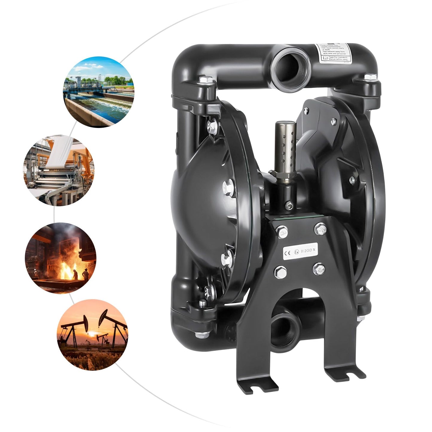 Air Operated Diaphragm Pump, 1 inch Inlet Outlet 39.6 GPM Pneumatic Transfer Max 120PSI 1/8 inch Pass Suspended Pneumatic Diaphragm Pump,Aluminum Body + Nitrile