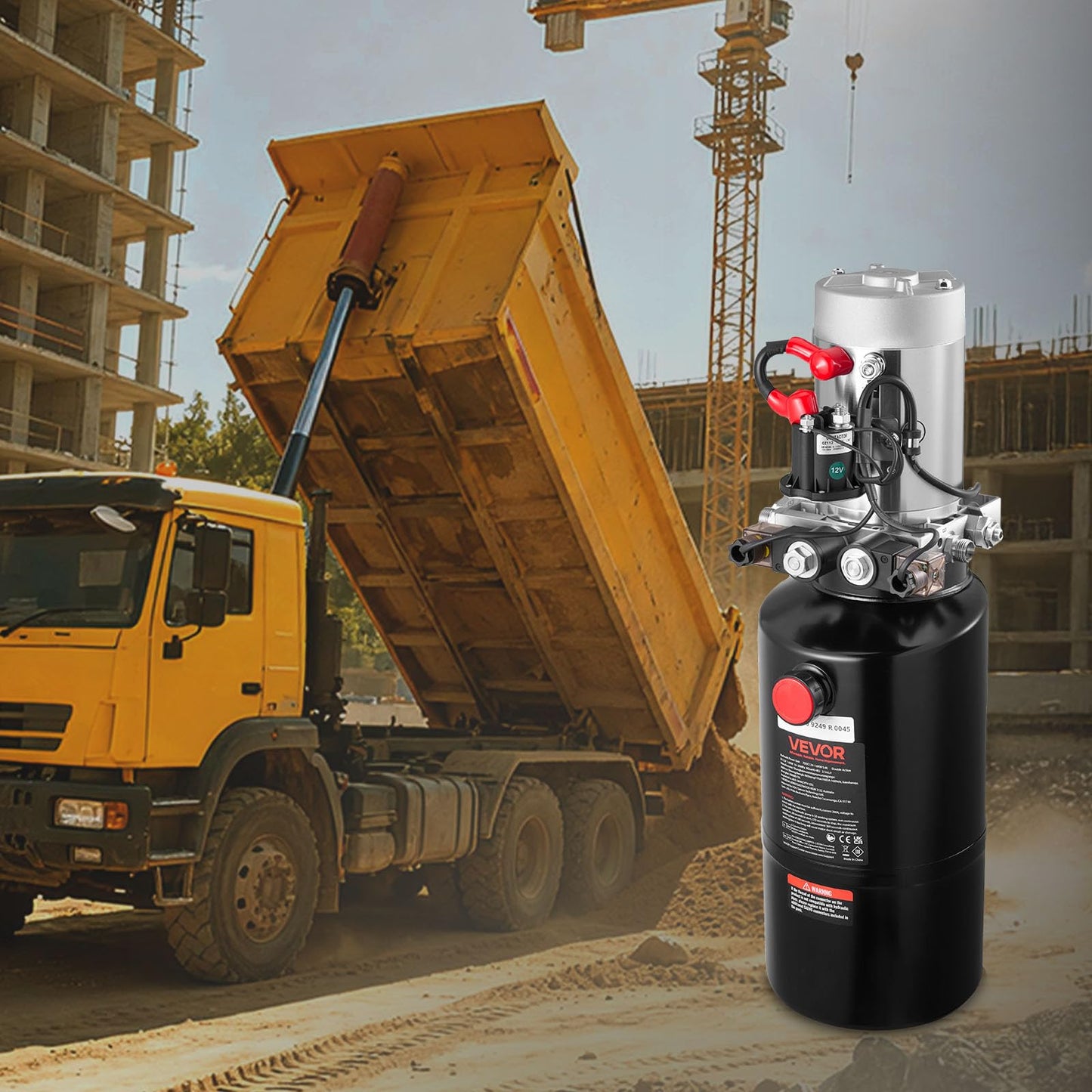 VEVOR 8 Quart Hydraulic Power Unit, Double Acting Dump Trailer Pump, 3200 PSI Max Relief Pressure & 0.91 GPM Flow Rate, DC 12V Hydraulic Pump with Metal Reservoir for Dump Trailer Car Lifting