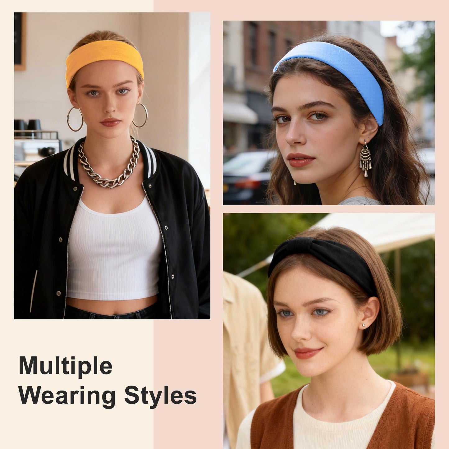 GLIDESMOOTH Headbands for Women, Elastic Non-Slip Headband, Moisture-Wicking Athletic Hair Band, Light Blue, 6 Pcs