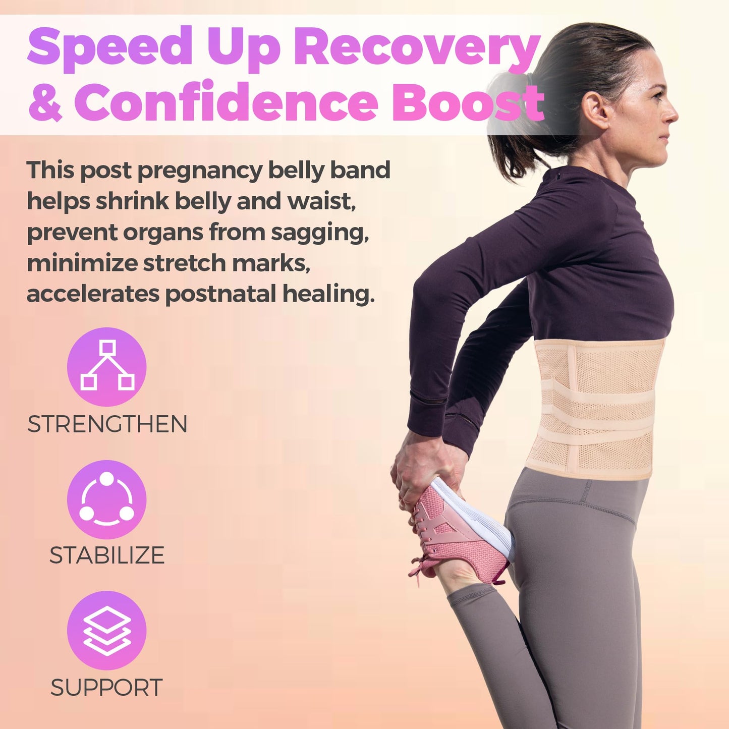 Shrink Smart Postpartum Belt - Belly Support Recovery Wrap, Postpartum Belly Band Girdles, Body & Waist Shapewear (Beige, Small/Medium)