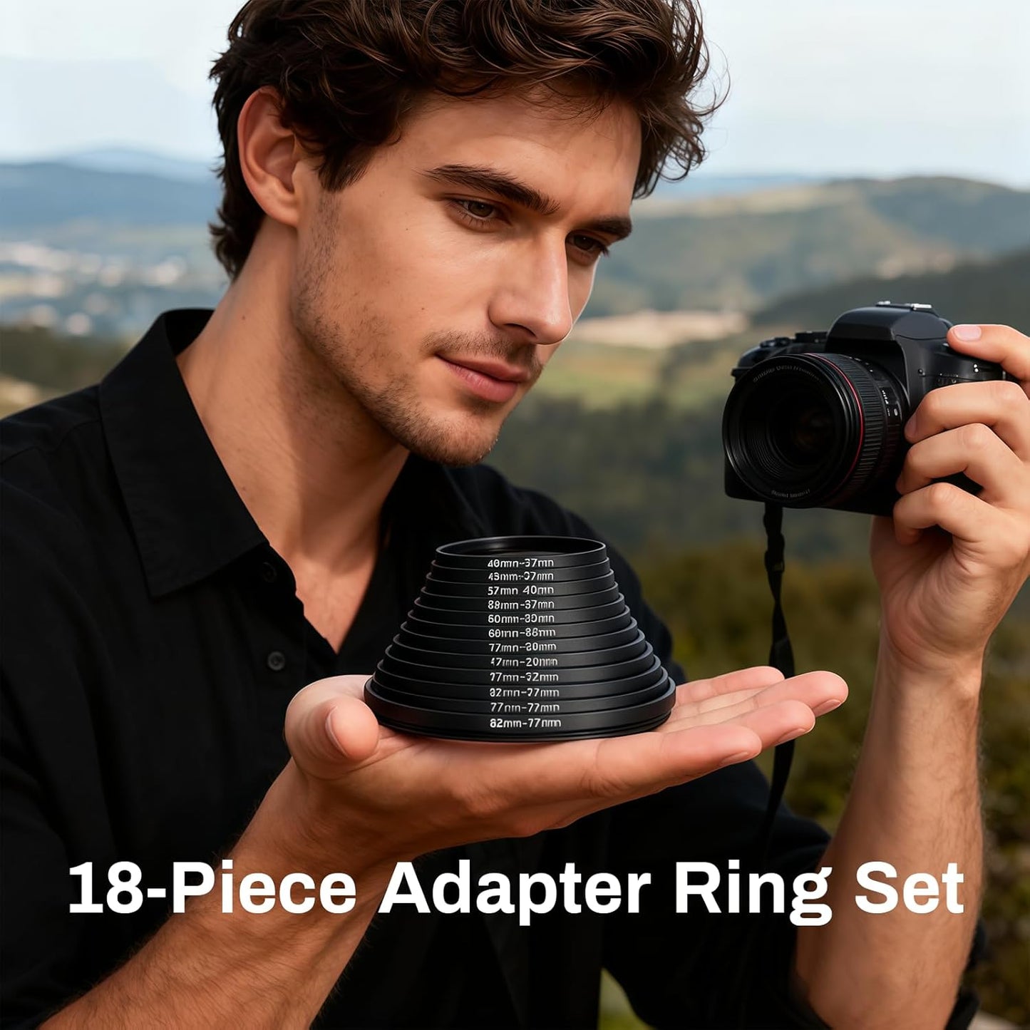 Wokyo 82mm-37mm 82mm 37mm Step Down Lens Filter Adapter Ring, Camera Lens Filter Metal Stepping Rings Kit Black
