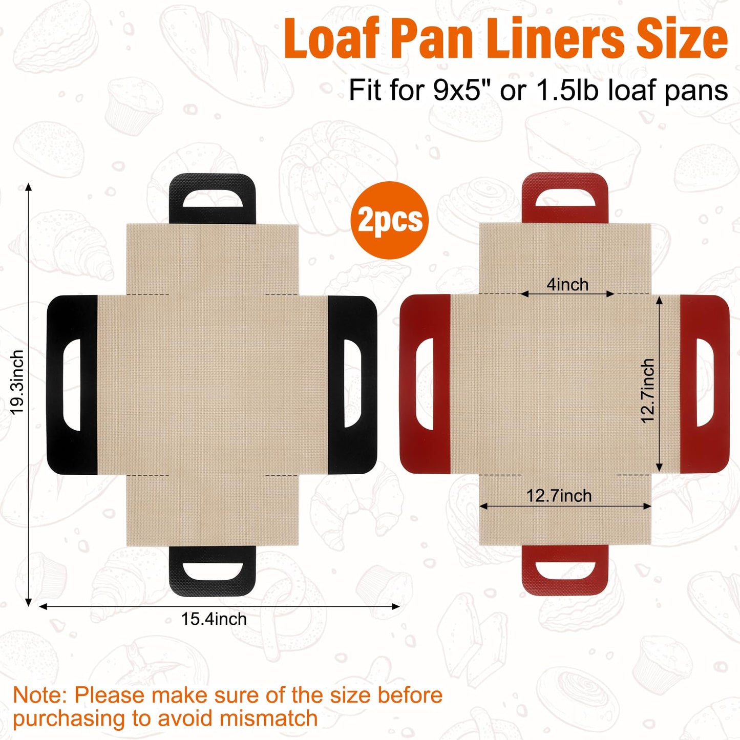 9"x5" Loaf Pan Liners with Long Handles - 2 Pack Silicone Bread Sling for Sourdough Baking, Reusable Non-Stick Bread Pan Liner for Easy Dough Transfer & Baking | Food-Grade Silicone Baking Mat(Black)