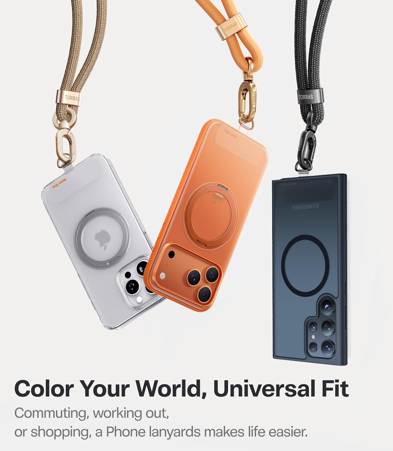 2 TORRAS Phone Lanyard Crossbody with Phone Tabs, Adjustable Anti Theft Phone Strap for All Phones, Premium Metal