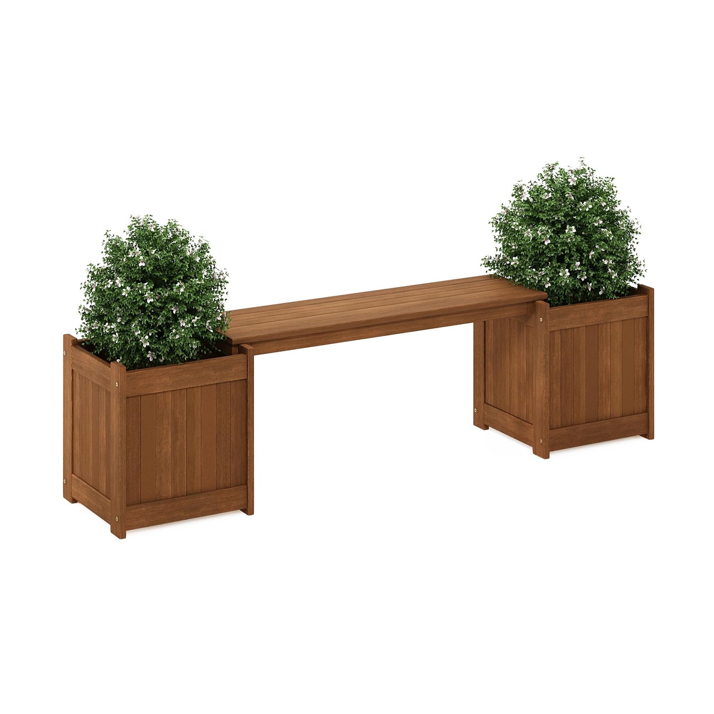 Furinno TIOMAN Planter Box with Bench, Hardwood Flower Box with Seat, Cube Garden Box, in Teak Oil, Outdoor Indoor, Garden, Patio, Balcony, Light Wood