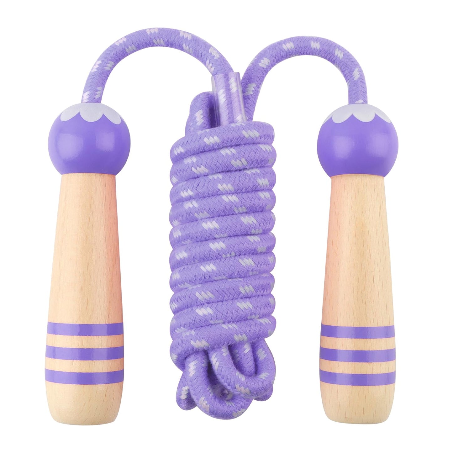Lorvain Jump Rope Kids, 8.5FT Adjustable Cotton Skipping Rope with Wooden Handle for Girls and Boys Fitness Workout Exercise Outdoor Activity Children Students, Purple Jump Rope