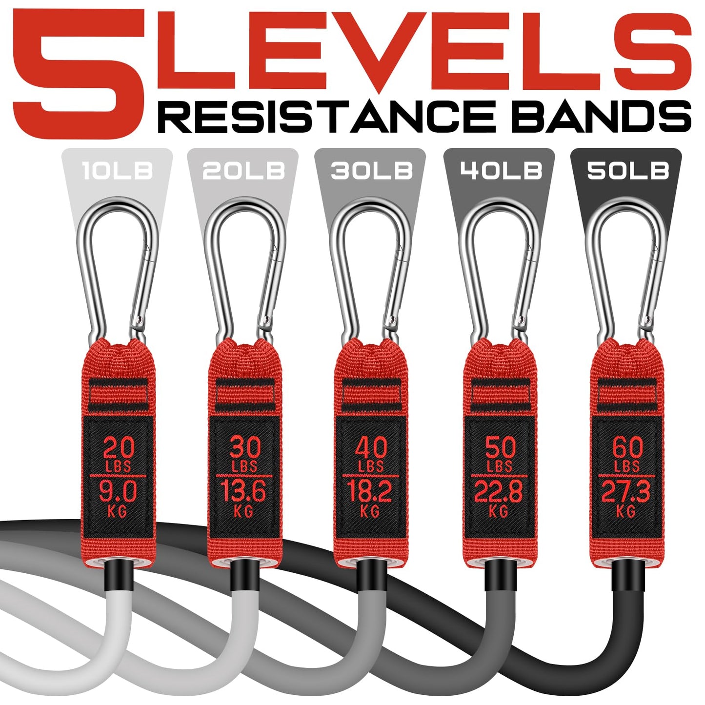 WALITO Resistance Bands Set - Exercise Bands with Handles, Door Anchor, Legs Ankle Straps, for Heavy Resistance Training, Physical Therapy, Muscle Training, Yoga, Home Workouts, Gym (Red 150Lbs)