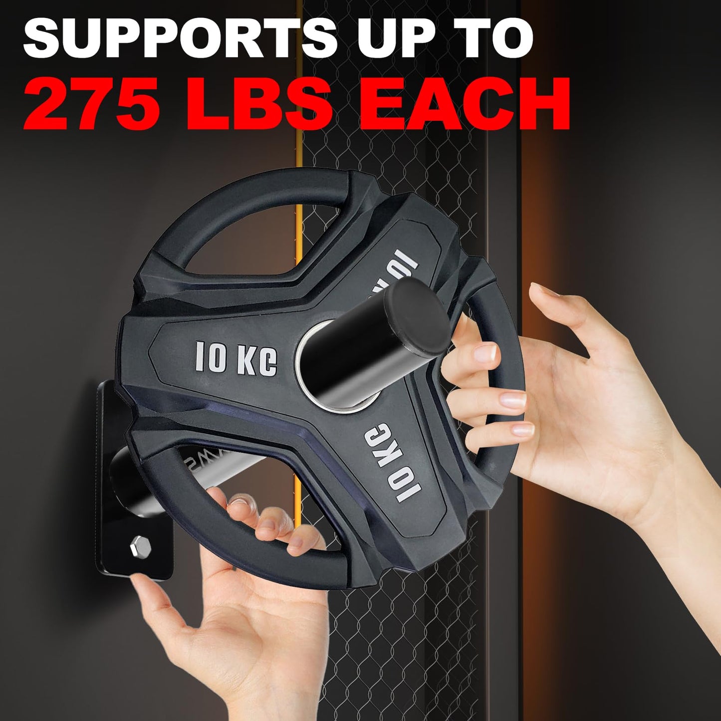 ANOSWXG Wall-Mounted Strength Training Plate Storage Rack – Heavy Duty 2” Weight Plate Holder with Foam Padding, Bumper Plate Storage for Home Gym, Garage, and Power Rack (Black-4pis)