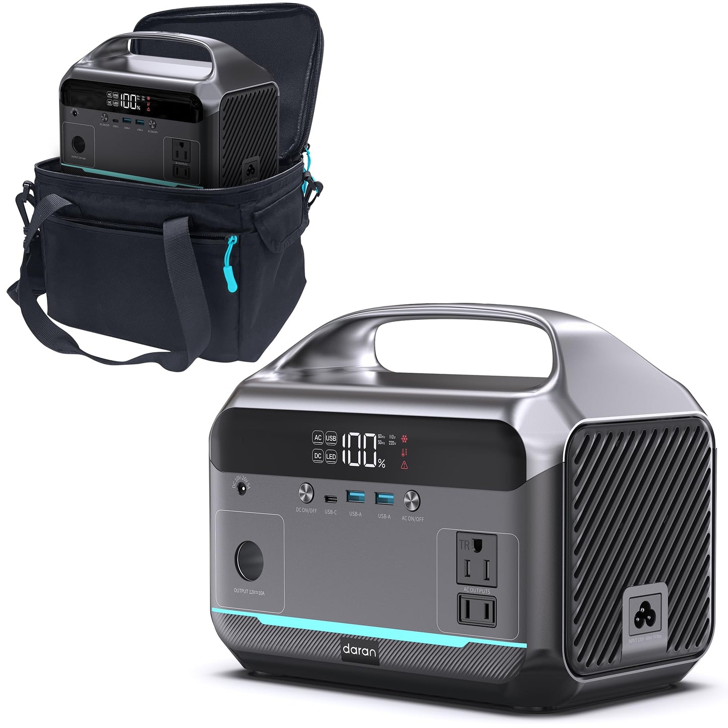 DARAN Portable Power Station, 288Wh LiFePO4 Battery, 350W (600W Peak) Power Bank with AC Outlet, Mini Solar Generator 7-Port Design, 2.1Hrs Fast Charing for Emergency, Hurricane (Solar Optional)