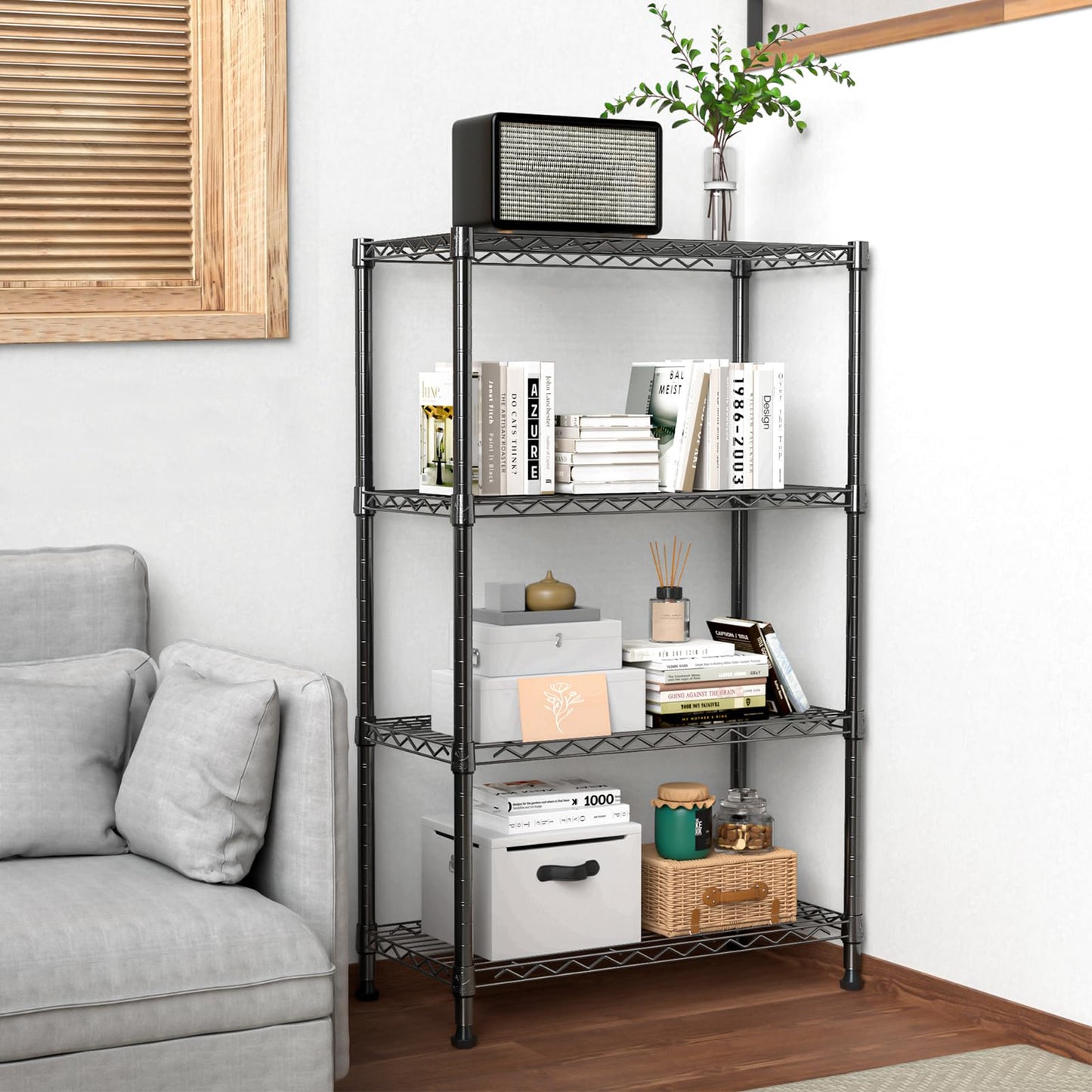 M MZG 1000 lbs Storage Shelving Steel Heavy Duty 4-Tier Utility Shelving Unit Steel Organizer Wire Rack for Home,Kitchen,Office (13.7" D x 29.5" W x 47.2" H)
