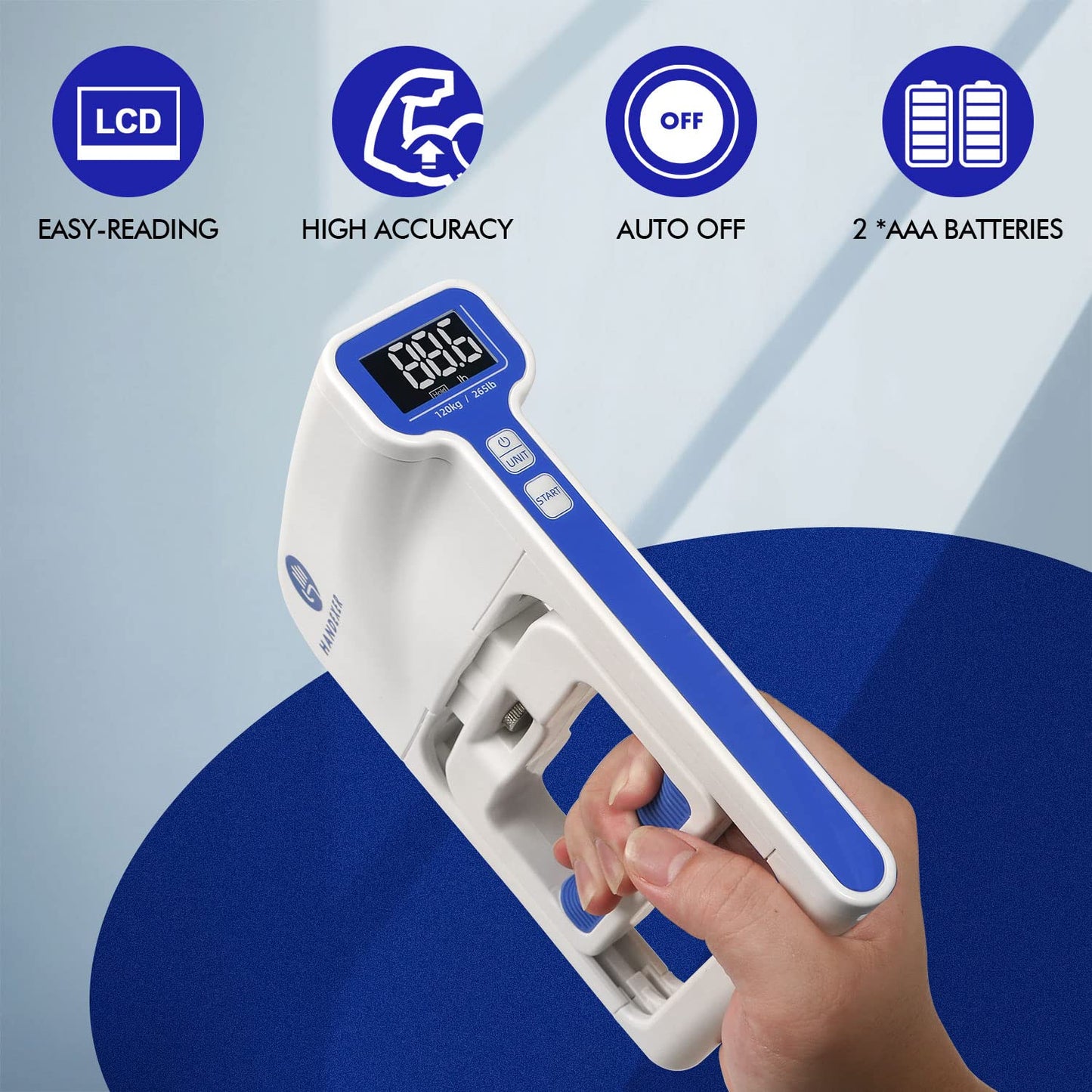 Handexer Grip Strength Tester with Protective Case 265lb/120kg, Digital Hand Dynamometer FDA Registered with Backlit LCD for Grip Strength Testing and Training