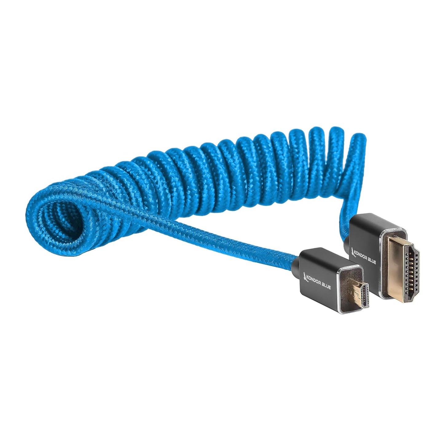 2.0 12-24 4K 60Hz 18Gbps 3D, KONDOR BLUE | Micro HDMI (Type D) to Full HDMI (Type A) Coiled Cable Braided | HDR