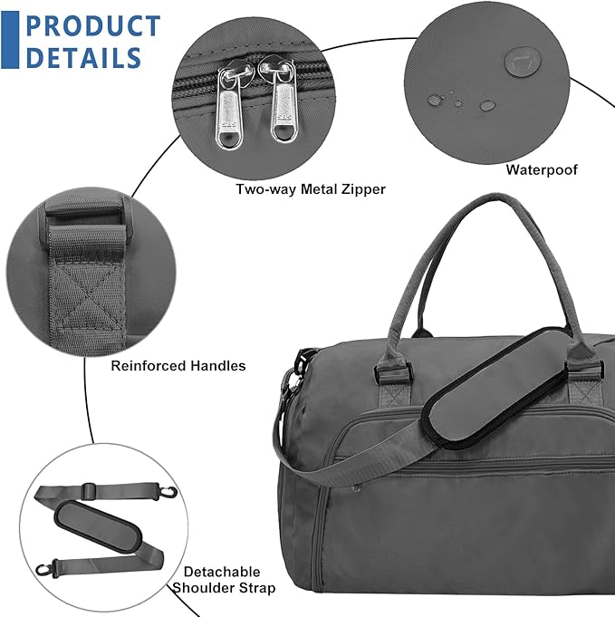 woogwin Small Gym Bag for Men & Women with Shoes & Wet Compartment Waterproof Duffle Bag for Travel Sports Workout Overnight Weekender(17.7",Darkgrey)