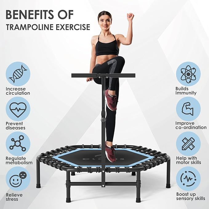 CLORIS 45'' Rebounder Trampoline for Adults - Max Load 450lbs, Mini Trampoline with Adjustable Foam Handle Indoor/Outdoor Fitness Body Exercise