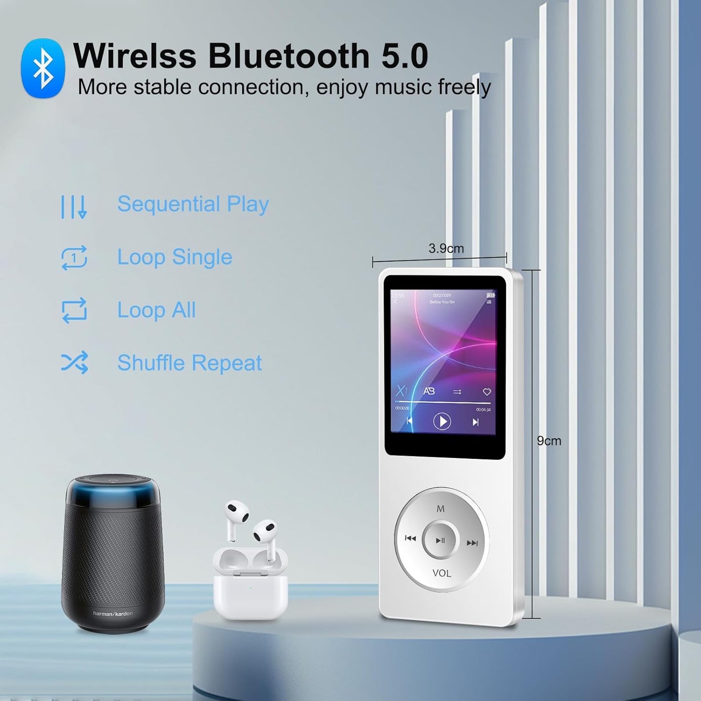 Wodgreat MP3 5.0, 1.8 inch 128GB(White, 32GB) Player with Bluetooth Screen Portable Music Player with HD Speaker, HiFi