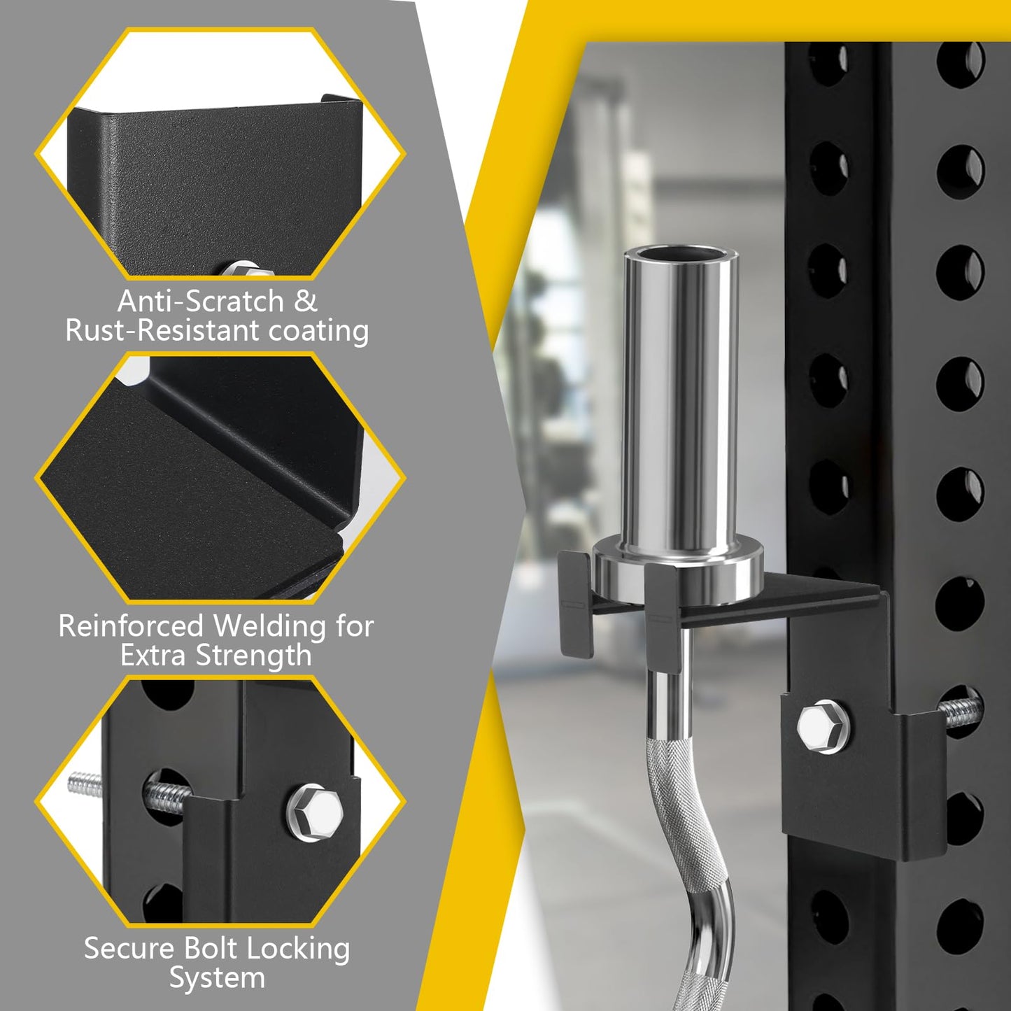 Otoolling 2 Pcs Barbell Holder for 3 x 3 Weight Racks Steel Barbell Mount Rack Vertical Training Curl Bar Holder Fits 5/8''-1'' Holes, No Drilling Required, Bearing 20 Pounds