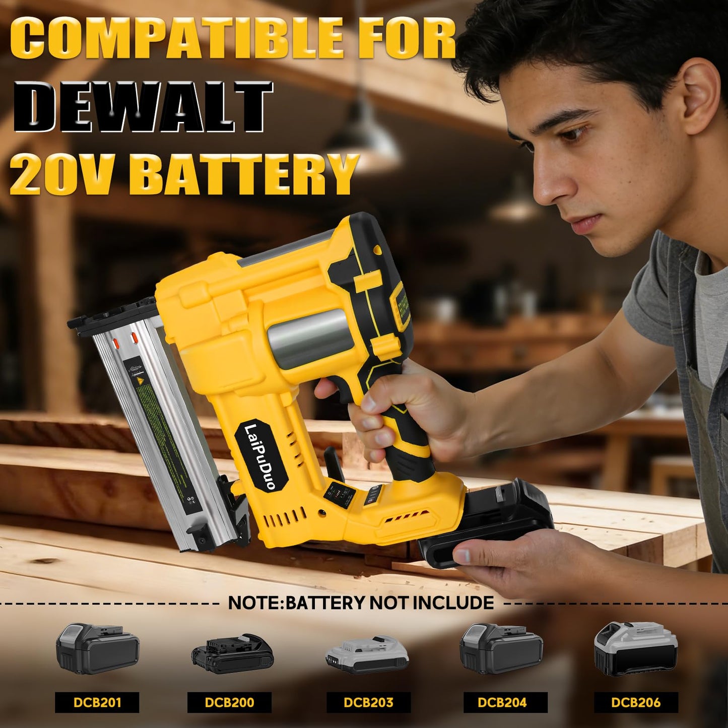 Cordless 2" Brad Nailer Compatible with DeWalt 20V Battery(No Battery), 2 in 1 18GA Nail Gun/Staple Gun with 800 Nails & Staples, Battery Power Nail Gun for Woodworking, Home Improvement