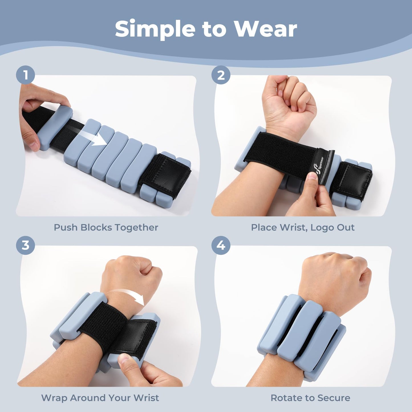 Sportneer Wrist & Ankle Weights for Women & Men Set of 2 (1LB/2LB Each) - Soft Silicone Arm & Leg Weights for Pilates, Yoga, Walking, Barre, Home Workout, Water Aerobics(Misty Blue, 2 LB x 2)