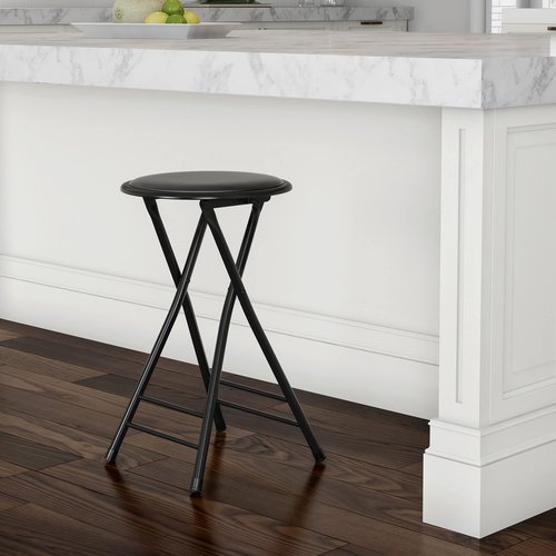 Lavish Home Folding Stool - Backless 24-Inch Stool with 225lb Capacity for Kitchen or Rec Room - Portable Indoor Counter Bar Stools (Black)