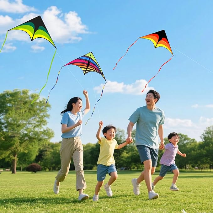 Mint's Colorful Life 3 Pack Delta Kite Set for Kids & Adults, Easy to Fly Large Kites for Beginners, Perfect Family Kites for Park and Beach Trip with 300ft String Included