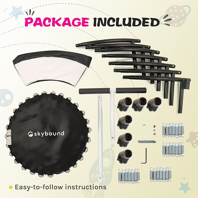 SkyBound 36 Inch Indoor Trampoline for Kids - Kids Trampoline Indoor with Handle - Toddler Trampoline with Upgraded 2.0mm Steel Pipe and Handlebar - Mini Indoor Trampoline for Kids Age 3 and Above
