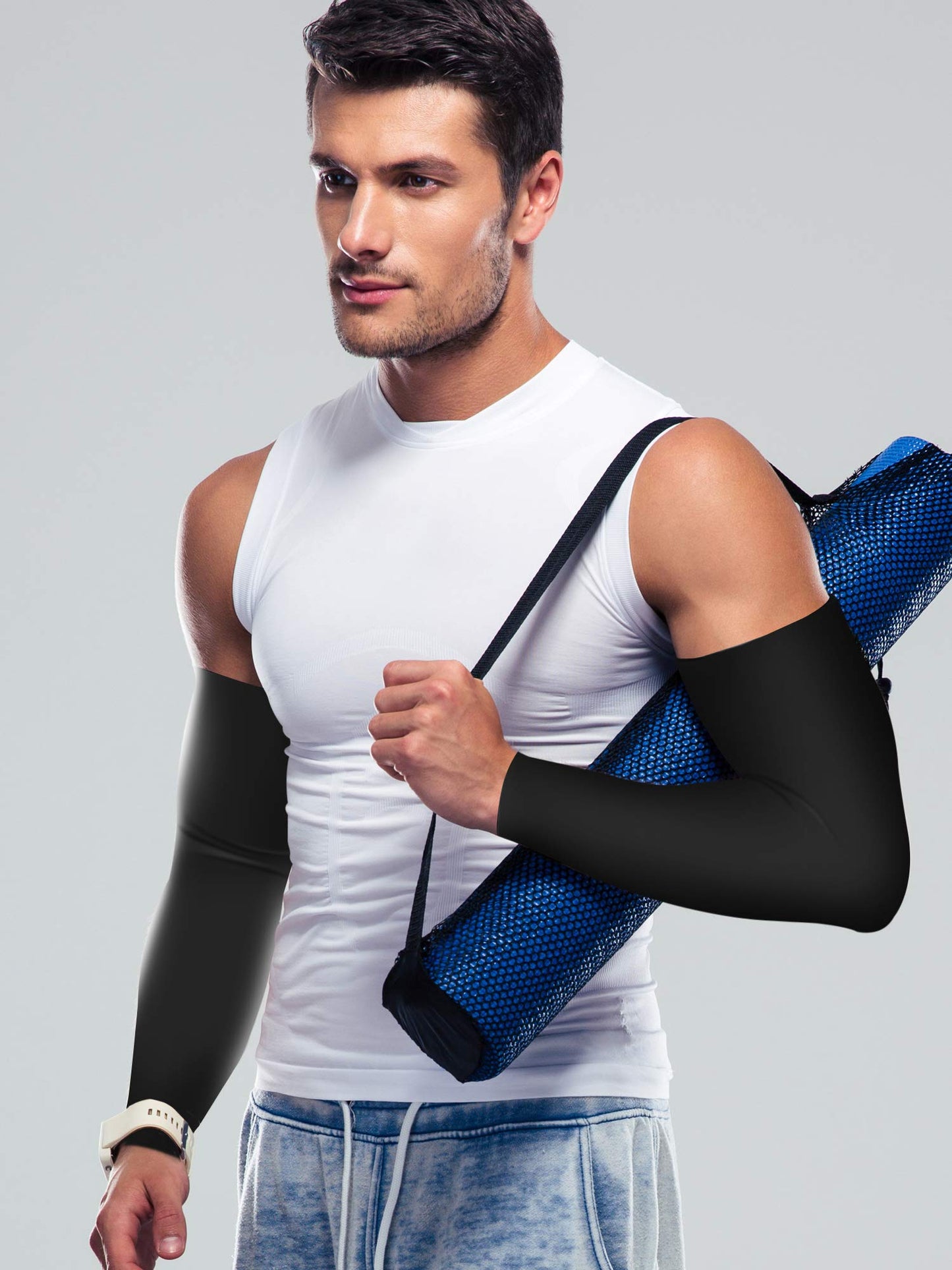 Bememo 16 Pairs UV Sun Protection Arm Sleeves for Men Women Cooling Arm Sleeves for Sports Workouts Tattoo Covers(Black)