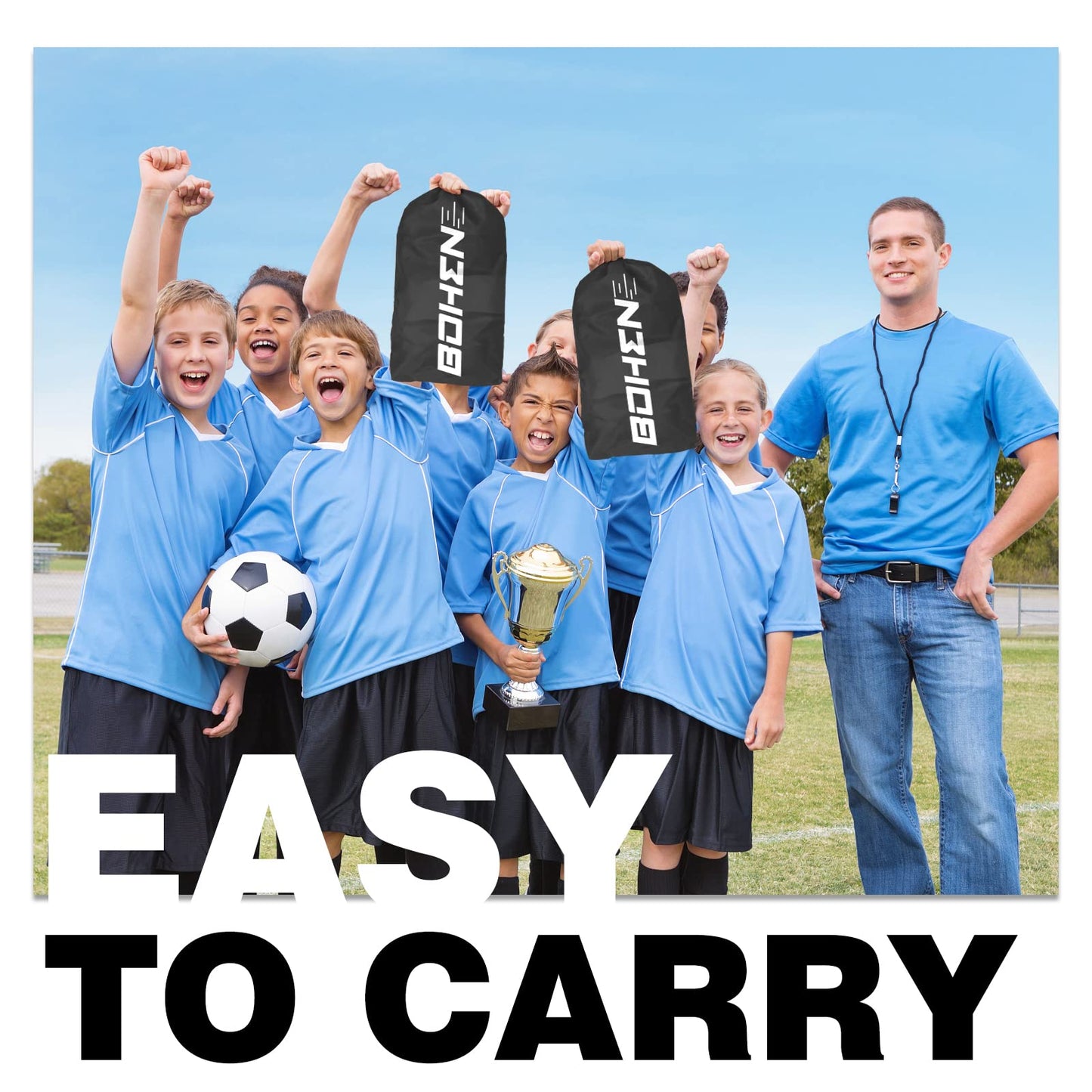 BOHEN 9x5FT Portable Soccer Goal for Kids Backyard with Carry Bag - Easy Folding Lightweight Fun for Outdoor Indoor Training Games for Teen Youth Adult (Black, 9x5FT, 1 Pack)