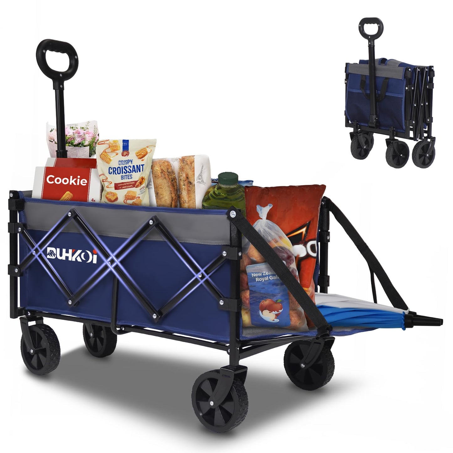 Compact Foldable Tailgate Wagon Cart with Wheels, 12 lb Lightweight Small Folding Utility Wagon for Garden, Grocery, Beach, Camping - Portable Cart (Blue)