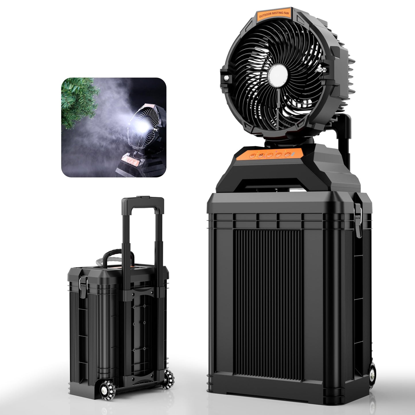 WESTTREE Misting Fan Portable with 15L Large Bucket, 4-in-1 Mist 8 Modes Spray Fan with Retractable Handle & Oscillating Outdoor Camping Fan,36H Runtime, 4-Level Wind Speed/Lighting for Tent