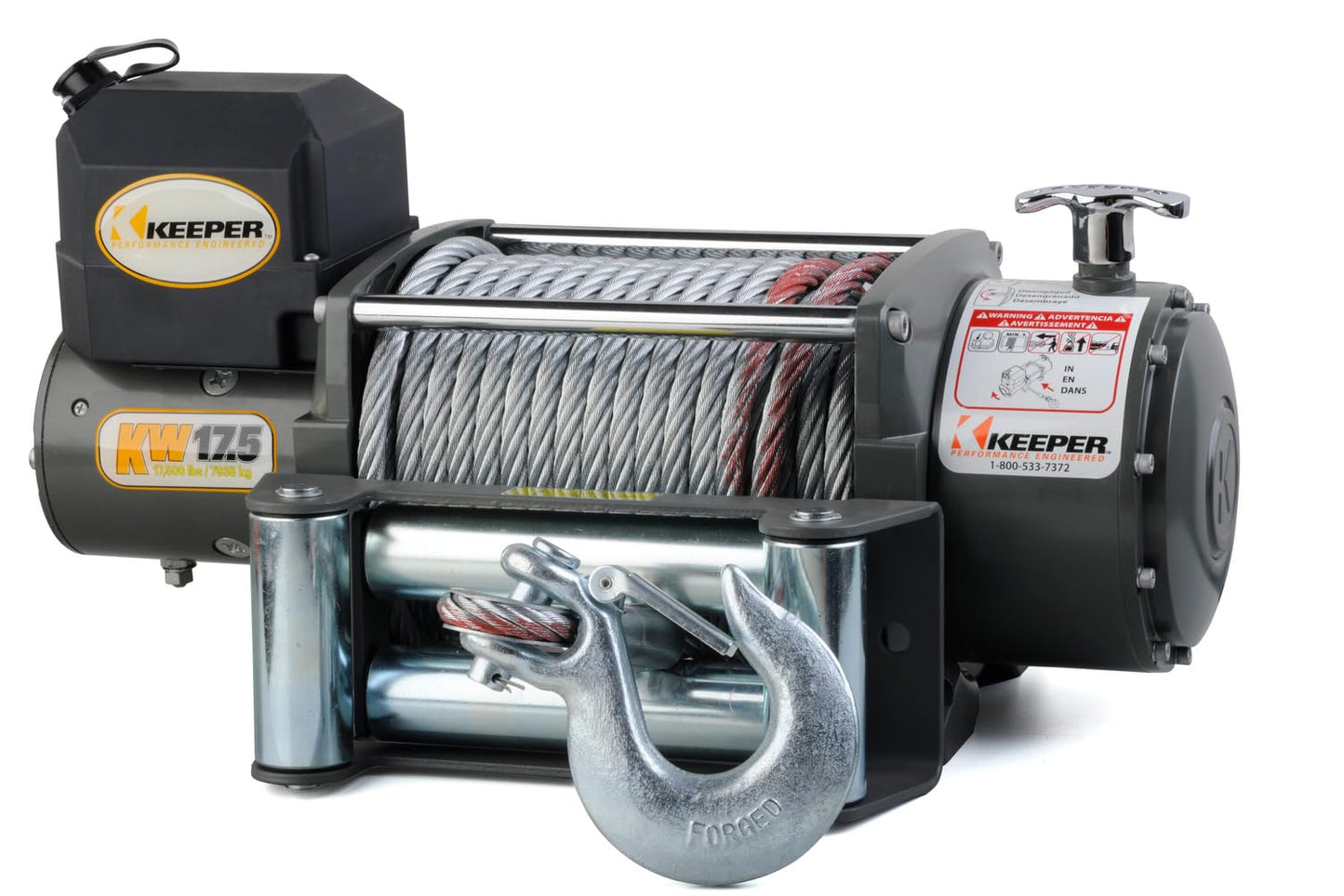 KEEPER KW 17.5 Electric Winch 17,500 lb 12V DC with Wireless Remote, Heavy-Duty Single Line Pull for Trucks, Jeeps, and SUVs, High-Performance Recovery Winch with Weather-Resistant Steel Cable