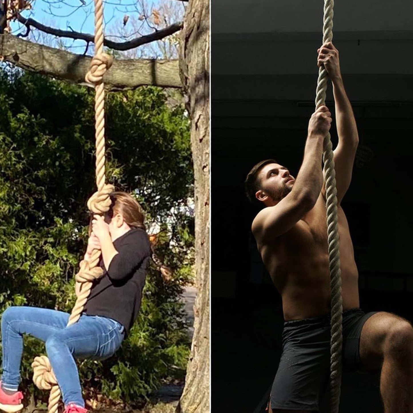 Natural Jute Rope (2 Inch x 50 Feet) Thick Hemp Rope Twisted Manila for Deck Railings, Swing Bed, Tug of War, Docks, Nautical, Decorating