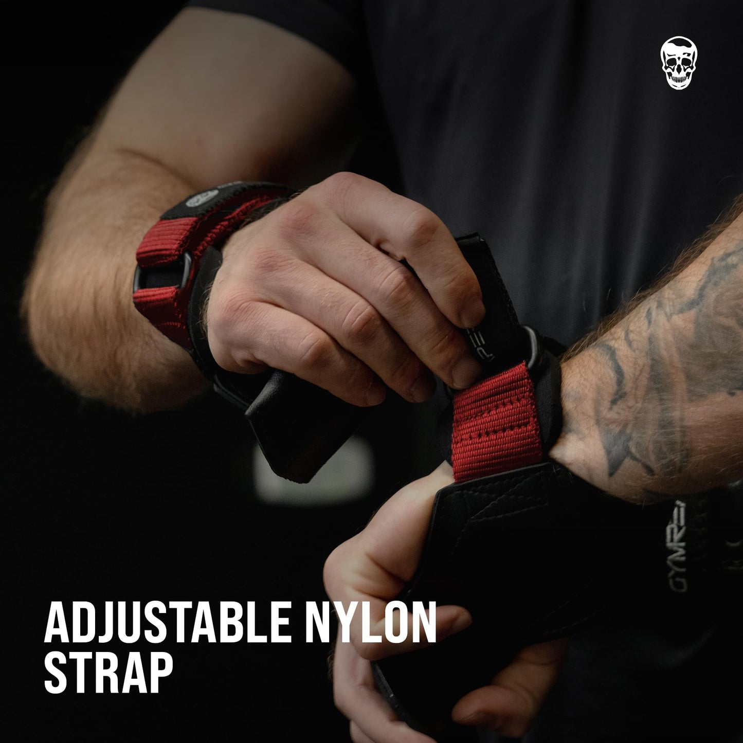 Gymreapers Weight Lifting Grips (Pair) for Heavy Powerlifting, Deadlifts, Rows, Pull Ups, with Neoprene Padded Wrist Wraps Support and Strong Rubber Gloves or Straps for Bodybuilding (Red, Large)