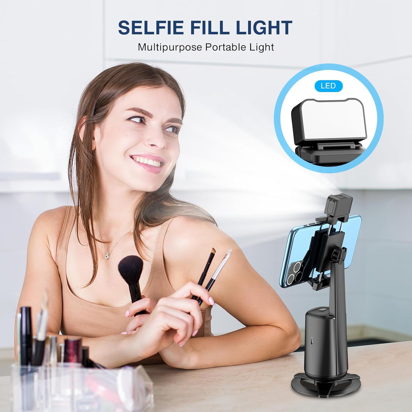 jiangler 360 Auto Face Tracking Tripod Rotating Cell Phone Photo and Video Kits Stand, No App, Camera Stand with Remote