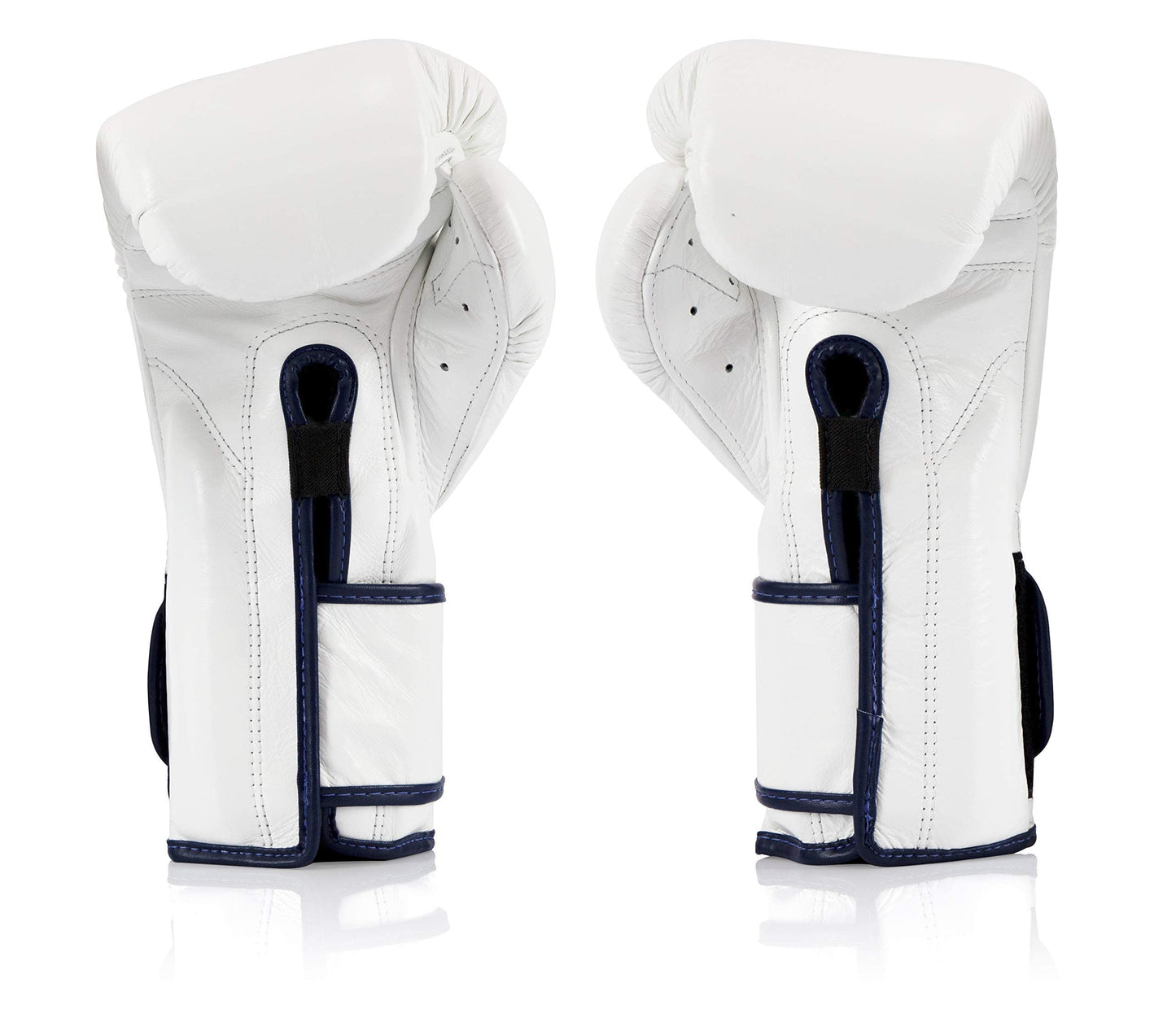 Fairtex Muay Thai Boxing Gloves BGV9 - Heavy Hitter Mexican Style Training & Sparring Gloves for Kick Boxing MMA K1 (White/Blue Piping, 16 oz)