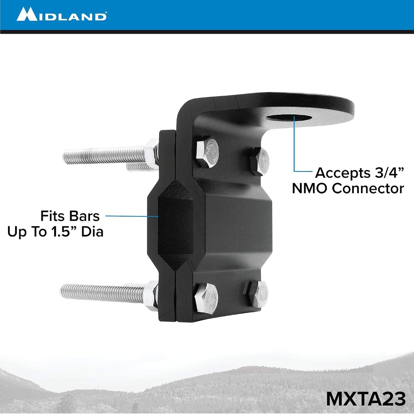 Midland MXTA23 Micromobile Roll Bar/Mirror Mounting Bracket Universal Antenna Mount with NMO Connector - Secure Antenna