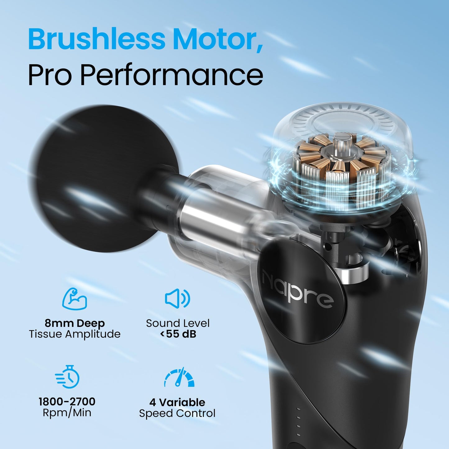 NAPRE 3-in-1 Detachable Massage Gun,Mini Massage Gun Deep Tissue with Extension Handle,Portable Handheld Percussion Muscle Massager for Back/Neck/Body,Small & Quiet,5 Heads,with Case