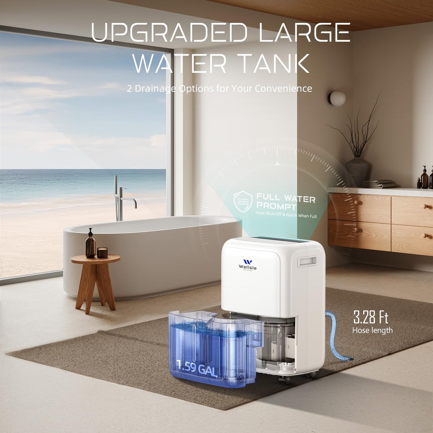 Wellsle Energy Star Certified 52 Pint Dehumidifier for Home and Basement, Portable Dehumidifier with Drain Hose and 1.59 Gal Water Tank, Quiet Dehumidifiers for Bedroom, Living Room, Garage.