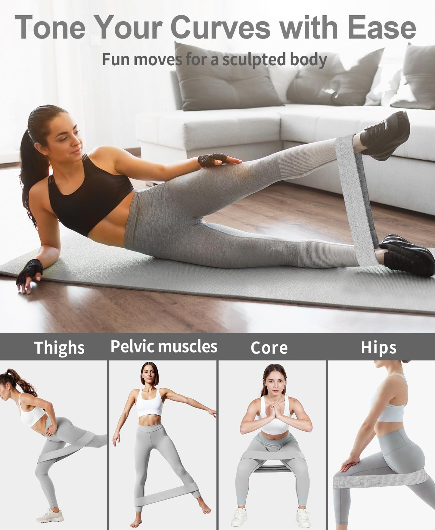 Pelvic Floor Exercise Devices Kegel Exerciser Muscle Trainer 15-70lbs Adjustable for Women/Men, Inner Thigh Exerciser Hip Abductor Machine with Resistance Band, Leg Workout (Grey)