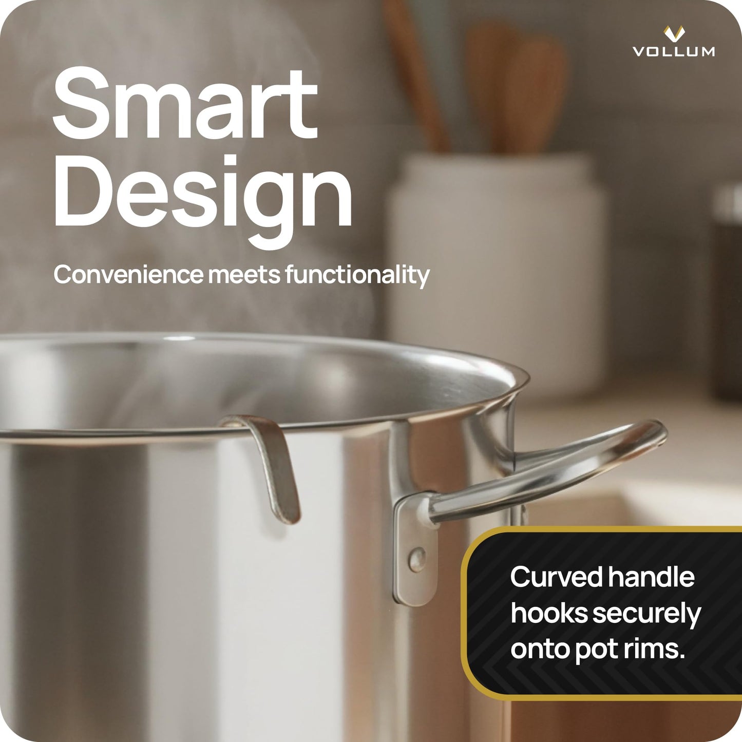Vollum 1-Piece Stainless Steel Ladle - Heavy Duty Commercial Thick Stainless Steel - 8 Ounce (3.9" Bowl Diameter, 15.1" Handle Length)