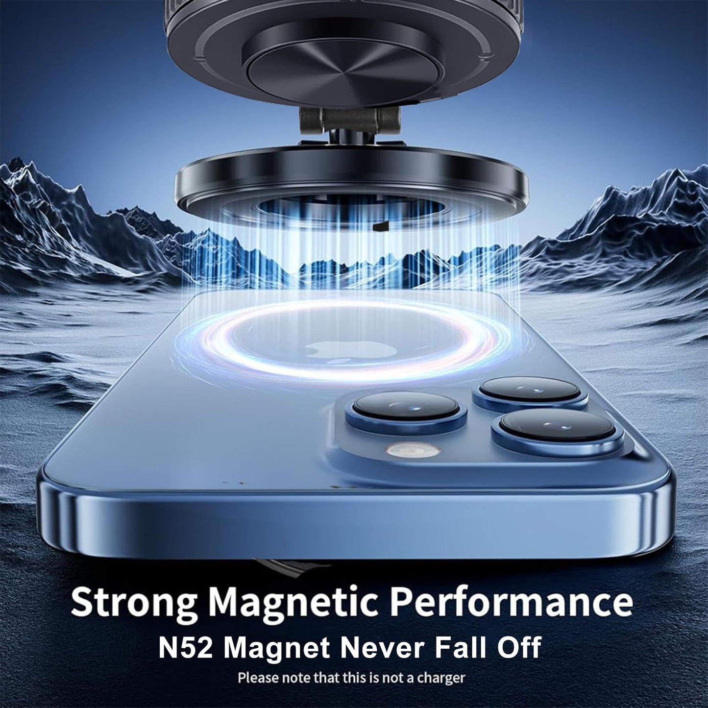 METINFUS Vacuum Magnetic Phone Holder for Car, 360° Ajustable Car Holders for Magsafe,Ultra Strong Suction Cup Phone Mount, Foldable Cell Phone Holders for Car/Gym/Mirror Bracket for iPhone & Android