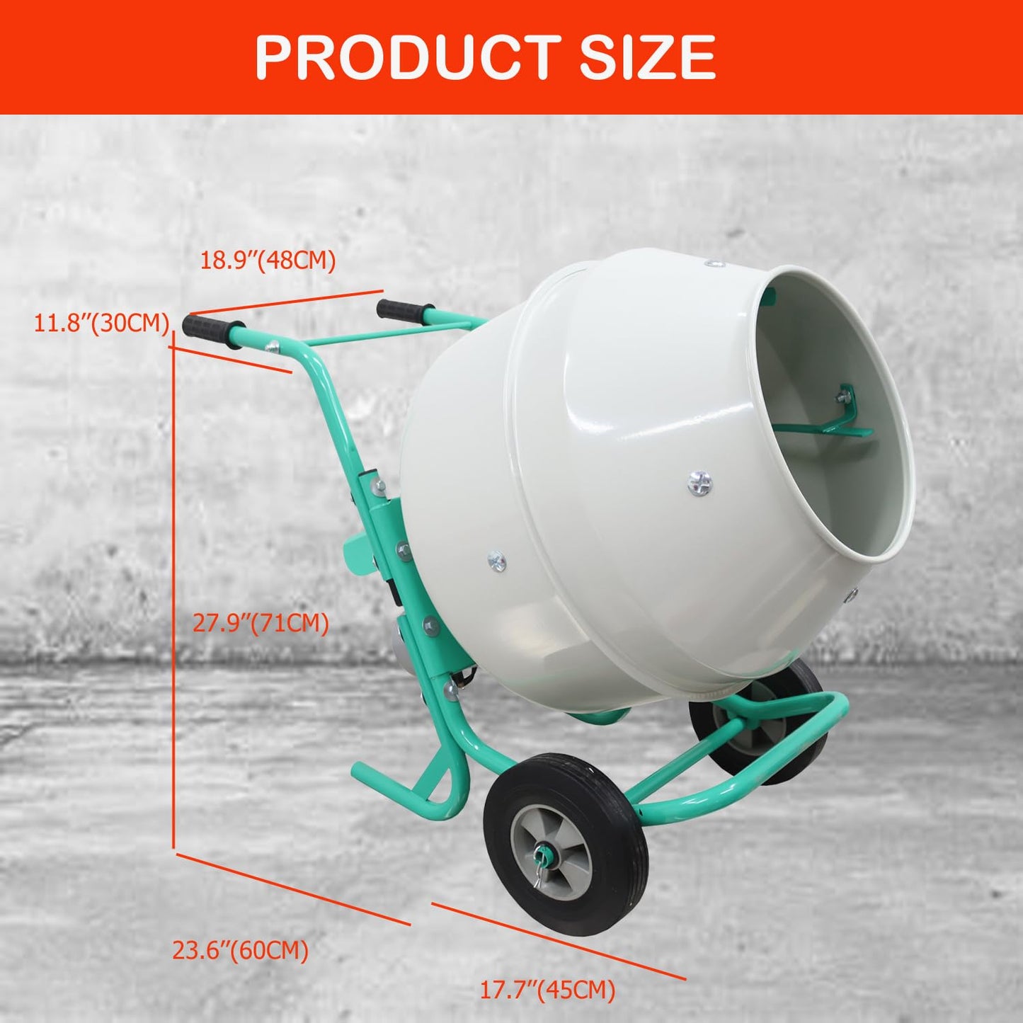 HayWHNKN 6.3 Cu.Ft Electric Concrete Mixer Cement Mixer Portable 4 Steel Blades Cement Mixing Machine Concrete Mortar Steel Drum with Wheels for Cement Sand Rack
