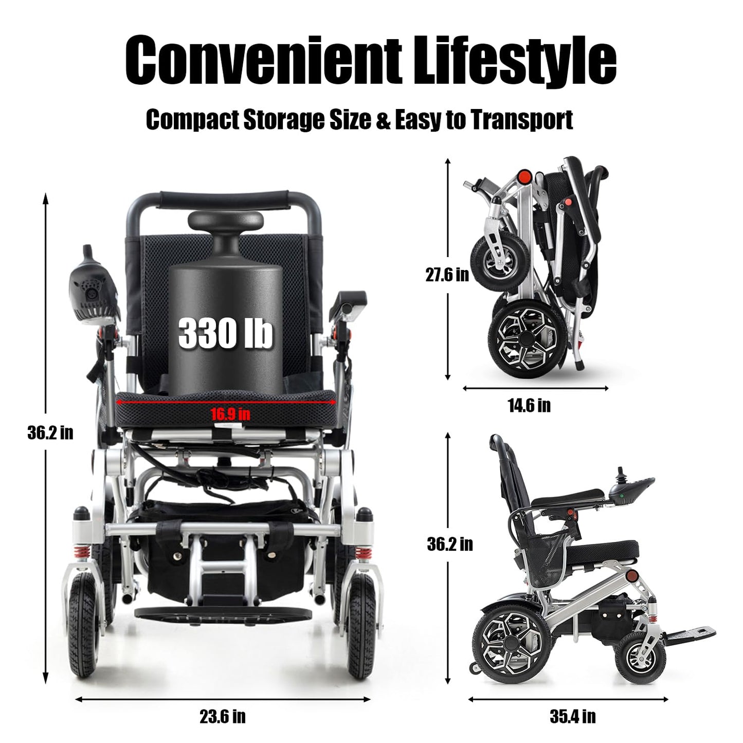 [2026 Upgrade] Electric Wheelchairs for Adults Foldable,Lightweight Motorized Wheelchairs for Seniors,Support 330 Lbs,15 Miles,Power Wheelchair for All-Terrain,500W Motor Wheelchair,Airline Approved