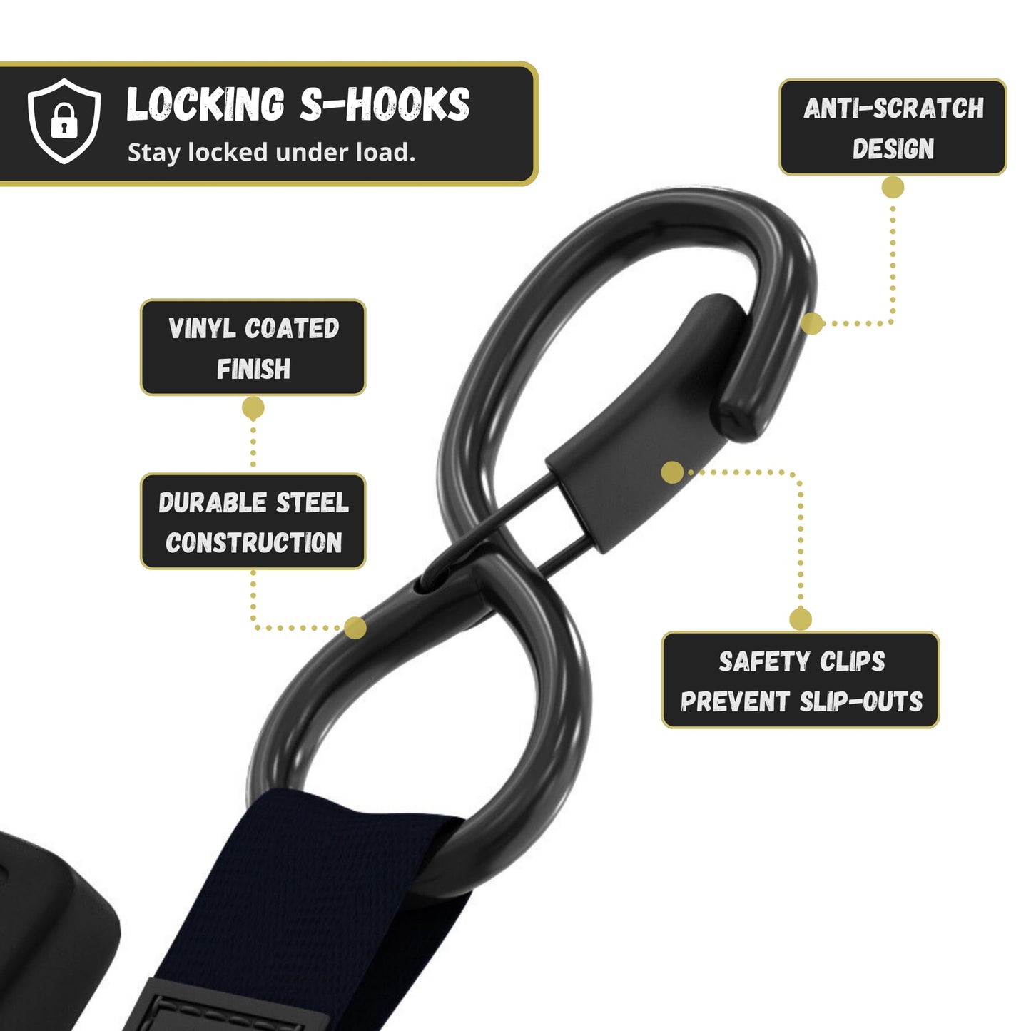 JACO Retractable Ratchet Straps - 1 in x 15 ft (4-Pack) (1,760lbs Break Strength) | Auto Self Retracting Cargo Tie Down Strap Set (Black)
