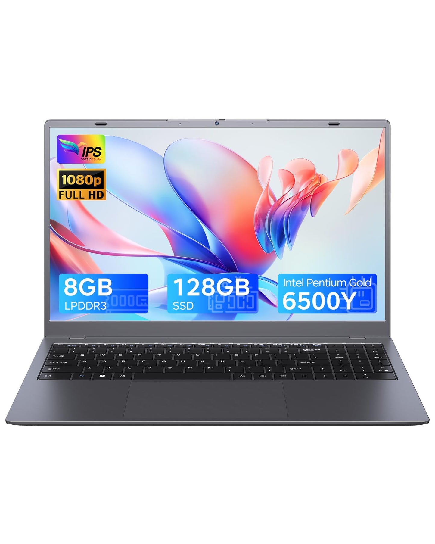 Zrasu 15.6 Inch Laptop with Pentium Gold 6500Y(Up to 3.4GHz), 8GB RAM 128GB SSD,1080P Full HD, USB-C,WiFi 5,BT5.0,Gray Computer Laptops for School, Business